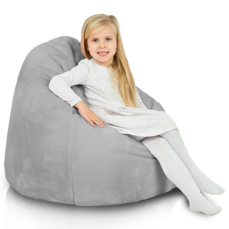 Stylish grey bean bag, perfect for modern living spaces and kids' areas