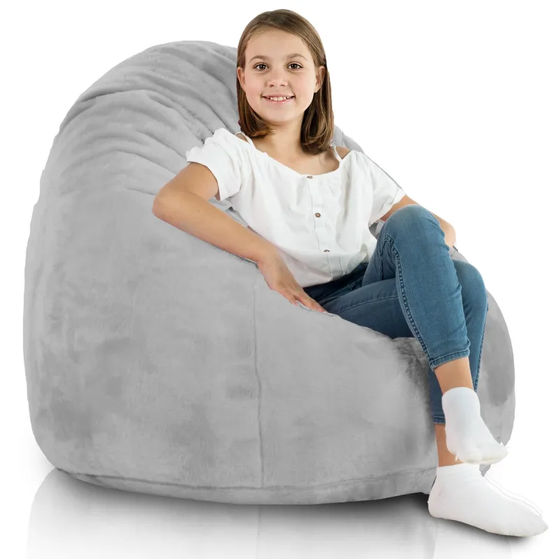Soft grey faux fur bean bag offering comfort and style for any space