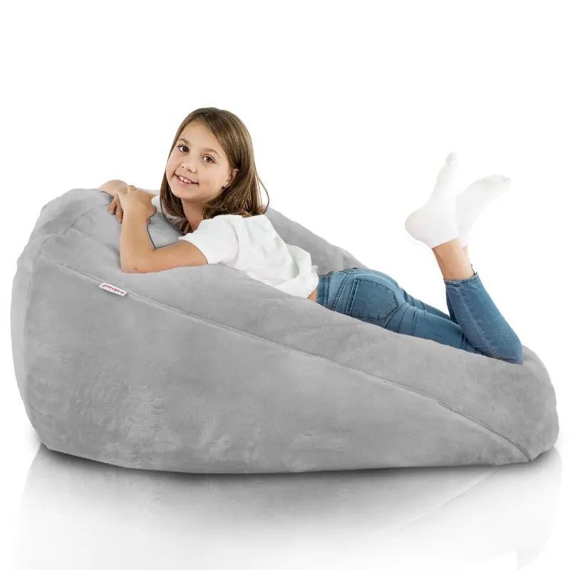 Perfect for children's rooms, this grey bean bag adds fun and comfort