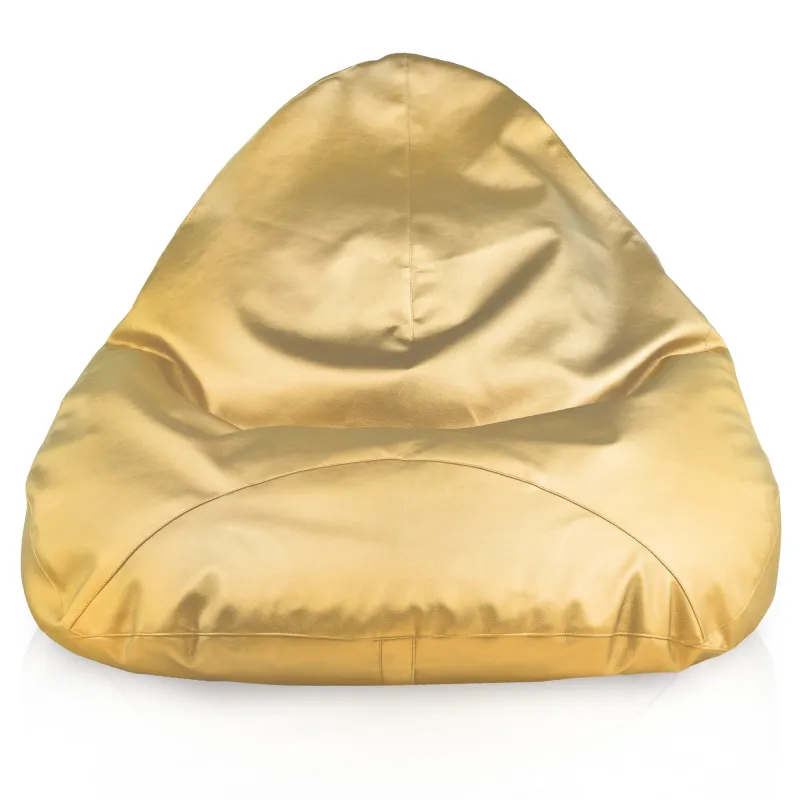 Stylish golden bean bag for living rooms, soft PU leather fabric