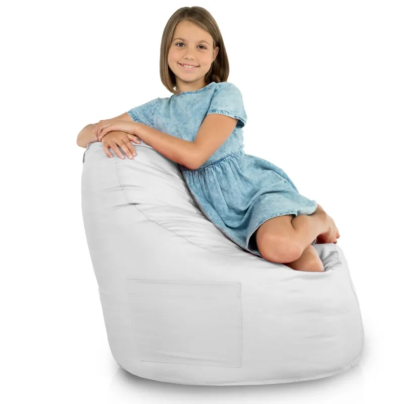 Versatile white bean bag chair Porto for kids' playrooms and outdoor fun