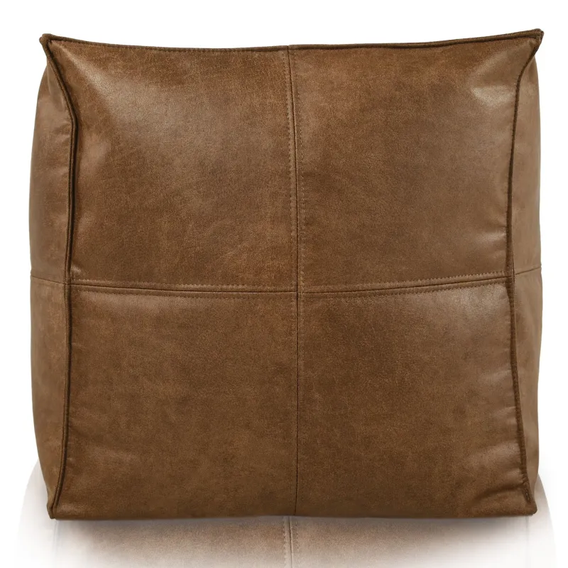 Square Cube Pouf with Stitching - Premium Genuine Leather – view 2