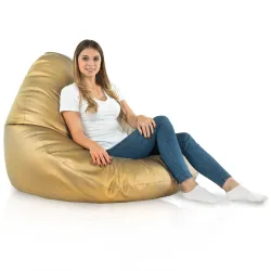 Soft textured golden bean bag for cozy living room setups