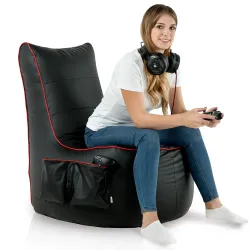 Versatile black bean bag chair suitable for living rooms or gaming
