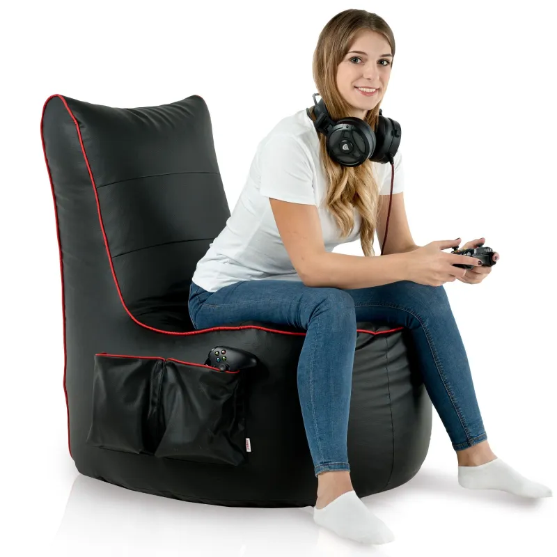 Versatile black bean bag chair suitable for living rooms or gaming