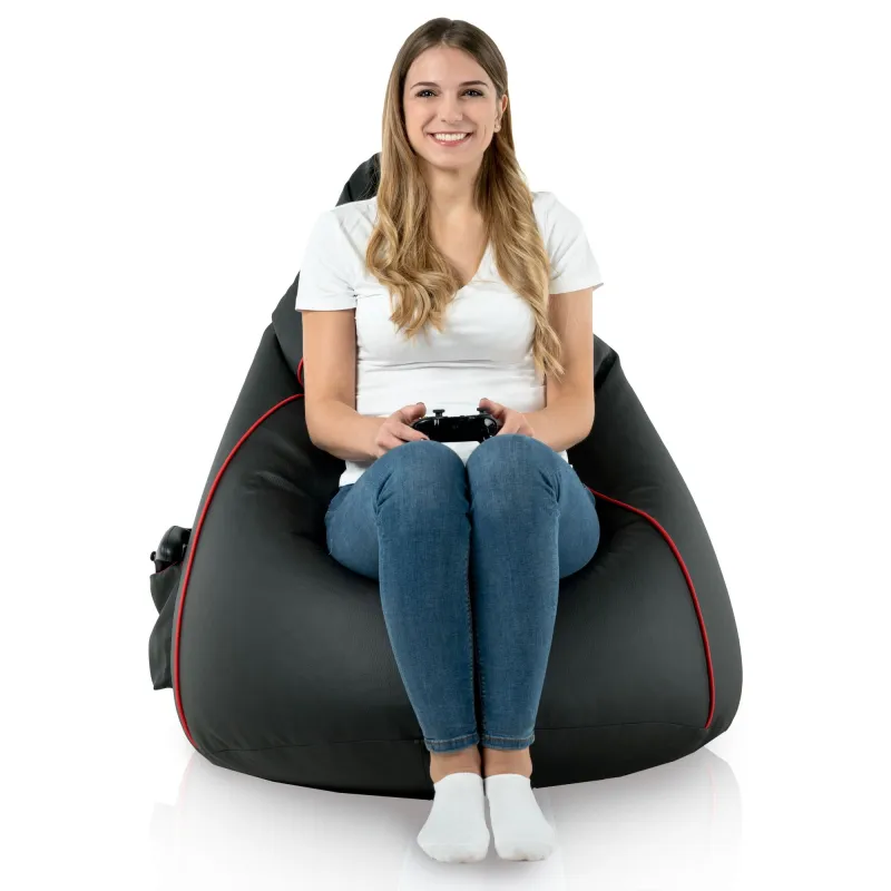 Perfect for gaming rooms, this black bean bag offers stylish comfort