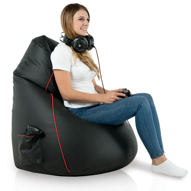 Versatile black gaming bean bag suitable for living rooms and gaming areas