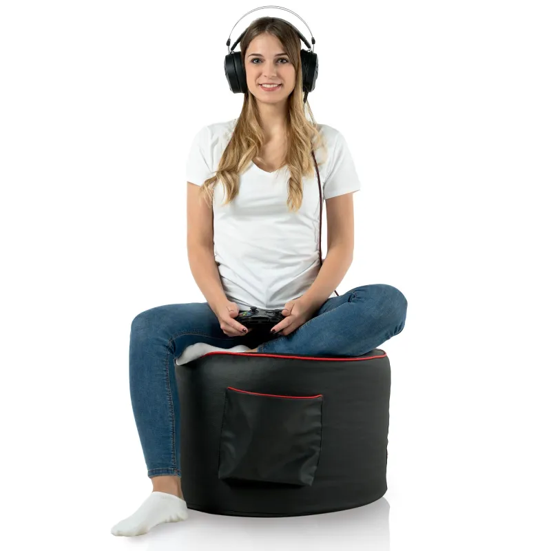 Comfortable black gaming pouf suitable for kids' playrooms and gaming areas