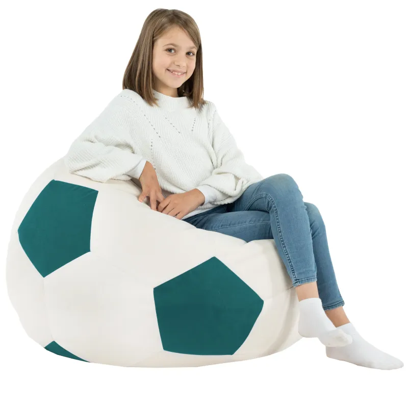 Blue football bean bag in soft velvet for kids' rooms or play areas