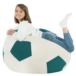 Stylish blue football bean bag, perfect for sports-themed decor in kids' spaces