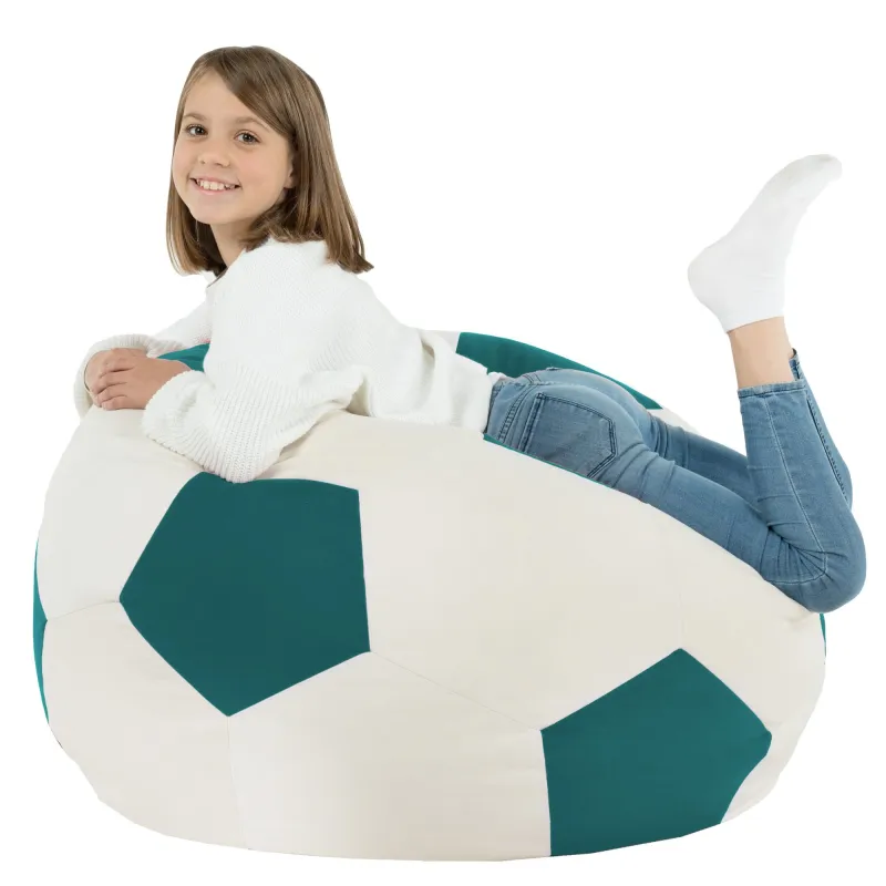 Stylish blue football bean bag, perfect for sports-themed decor in kids' spaces