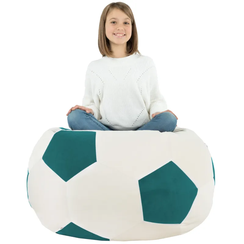 Comfortable blue football bean bag, great for lounging in children's playrooms