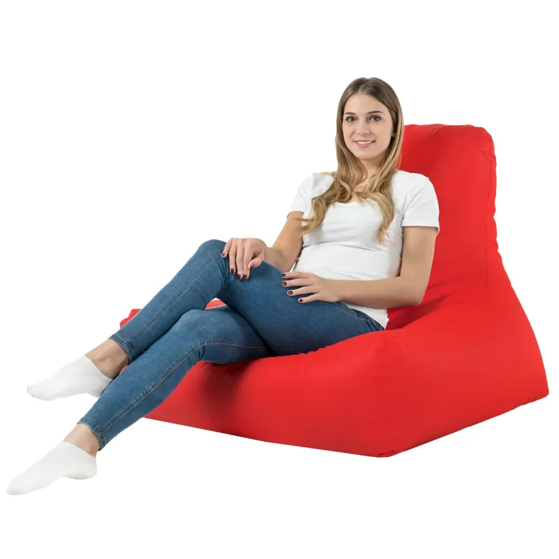 Comfortable red bean bag chair perfect for outdoor lounging and relaxation