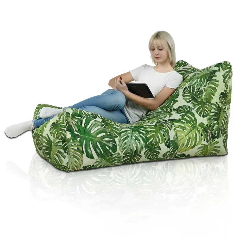Outdoor bean bag chair in jungle style for relaxing in the garden