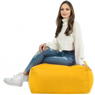 Yellow pouffe table pu leather