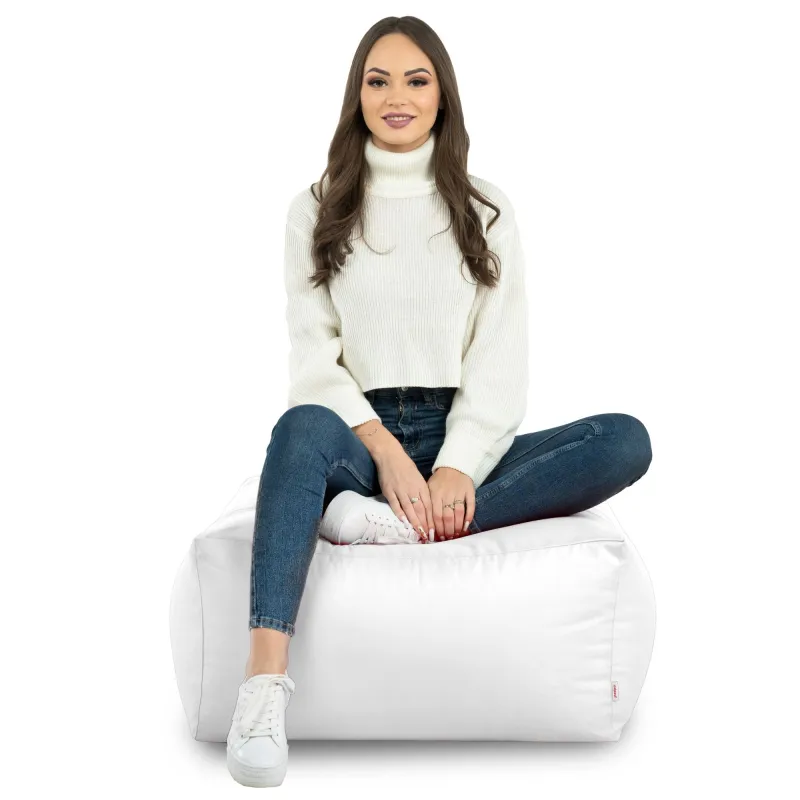 Versatile white pouffe table for outdoor gatherings and events