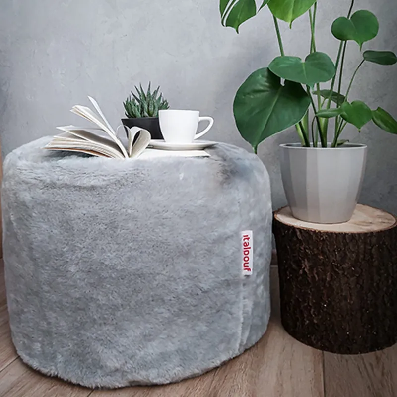 Round Cylinder Pouffe - Yeti Faux Fur – view 3
