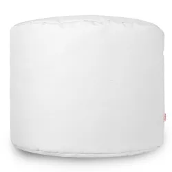 Cylindrical pouf in bright white, perfect for modern outdoor decor