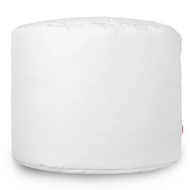 Cylindrical pouf in bright white, perfect for modern outdoor decor