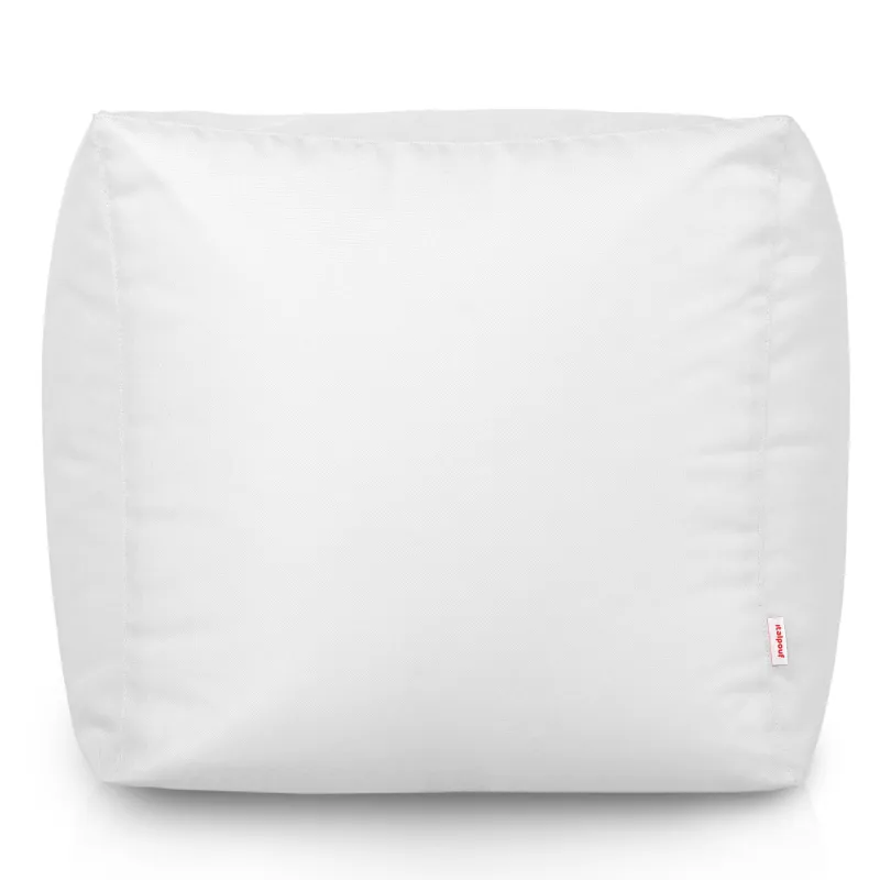 Versatile white square pouf for indoor and outdoor use