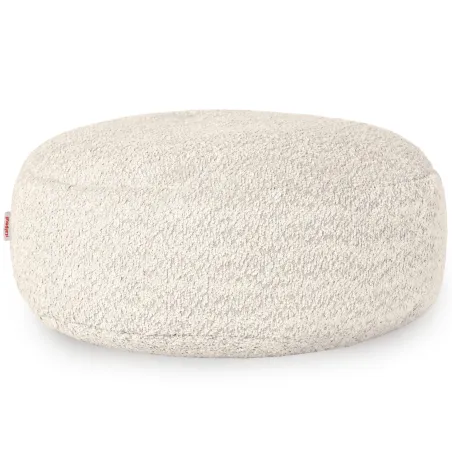 Round boucle footstool, soft texture and contemporary design
