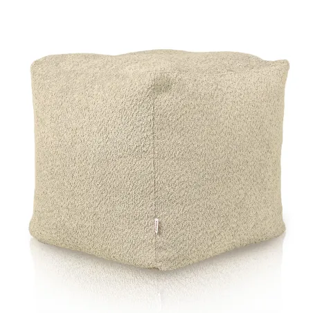 Beige square pouf with boucle fabric for stylish living spaces