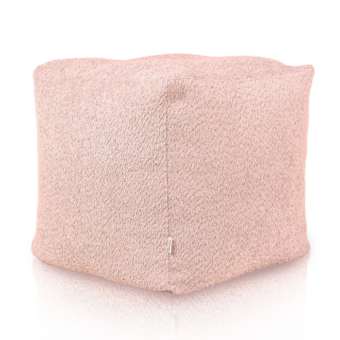 powder pink pouf square boucle