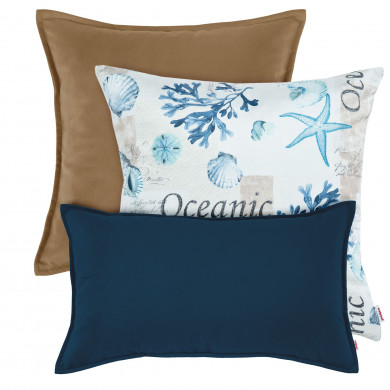 Beige and Navy Blue Ocean Pillow Set