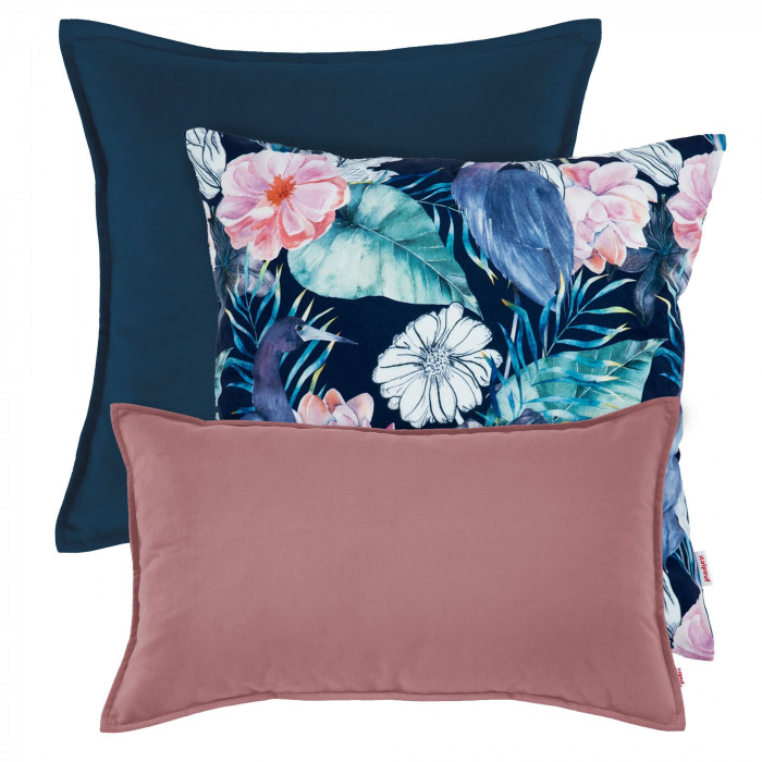 Blue Pink Flower Pillow Set