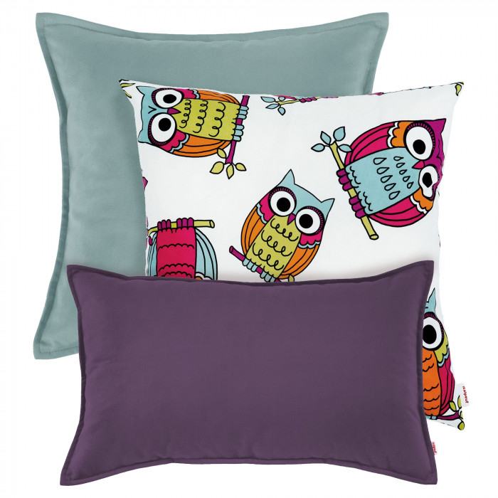 Purple and mint Baby Owl Pillow Set