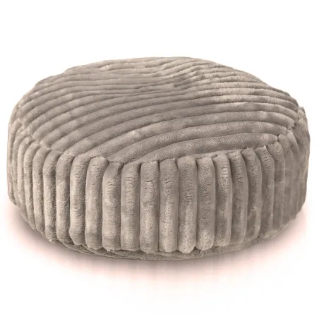 Beige footstool with striped design, stylish ottoman for living room