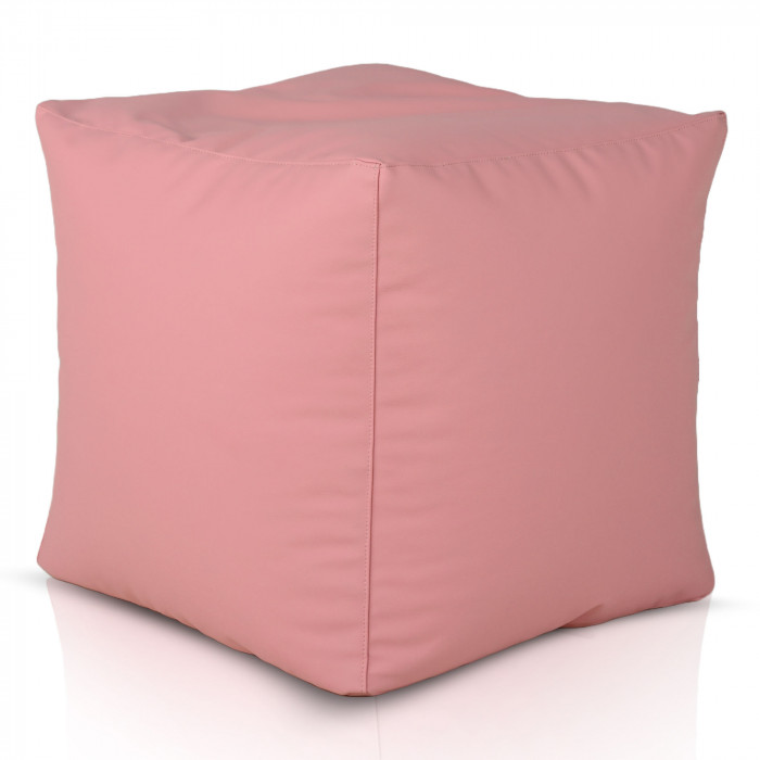 Light pink pouf square pu leather