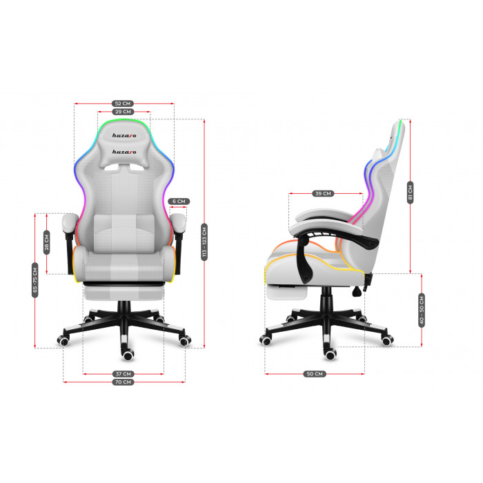 Dimensions of the Huzaro Force 4.7 White RGB chair