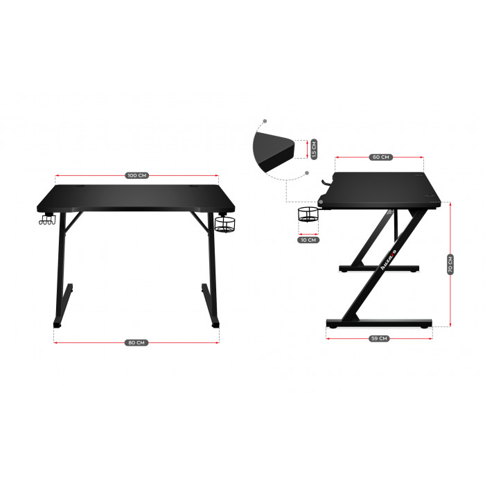 Dimensions of Huzaro Hero 1.8 Black desk