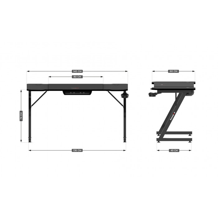 Dimensions of Hero 3.3 RGB LED desk