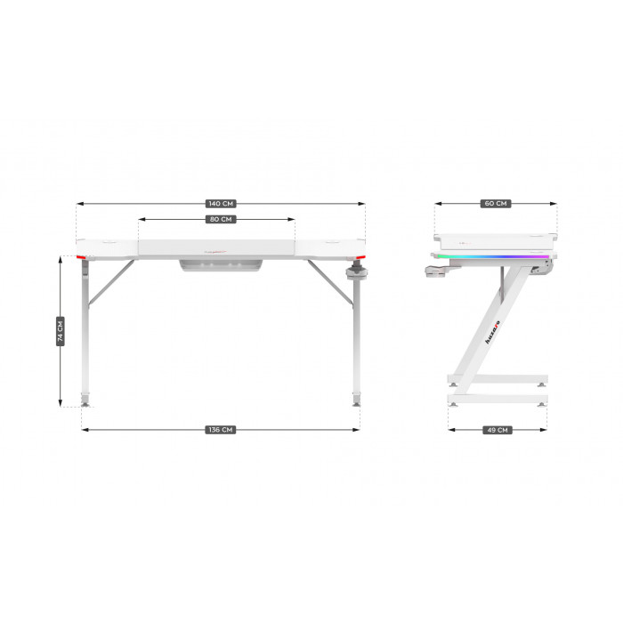 Dimensions of Hero 3.3 RGB LED desk