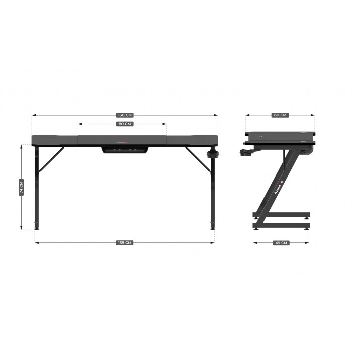 Dimensions of Hero 4.8 RGB LED desk