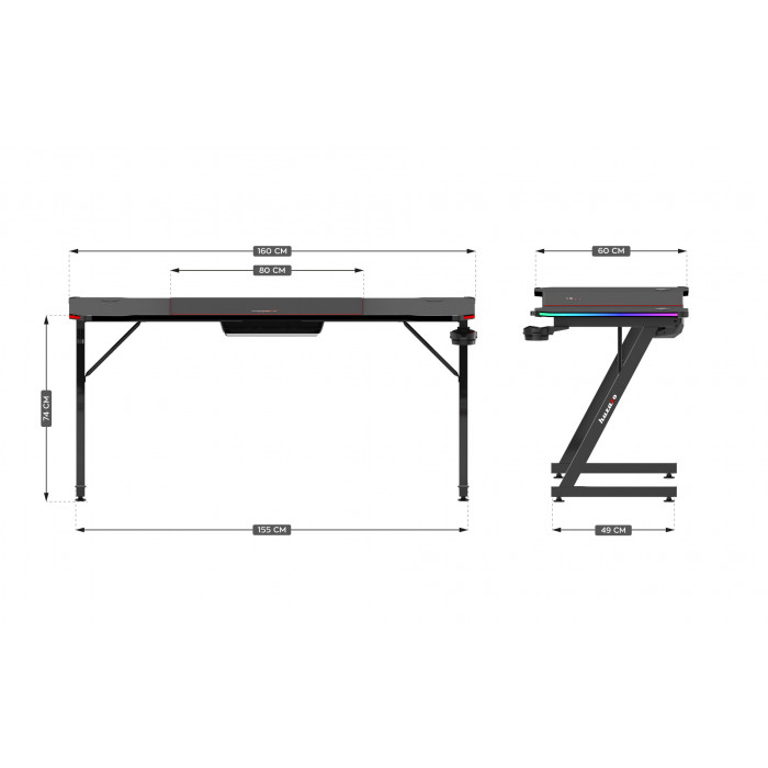 Dimensions of Hero 4.8 RGB LED desk