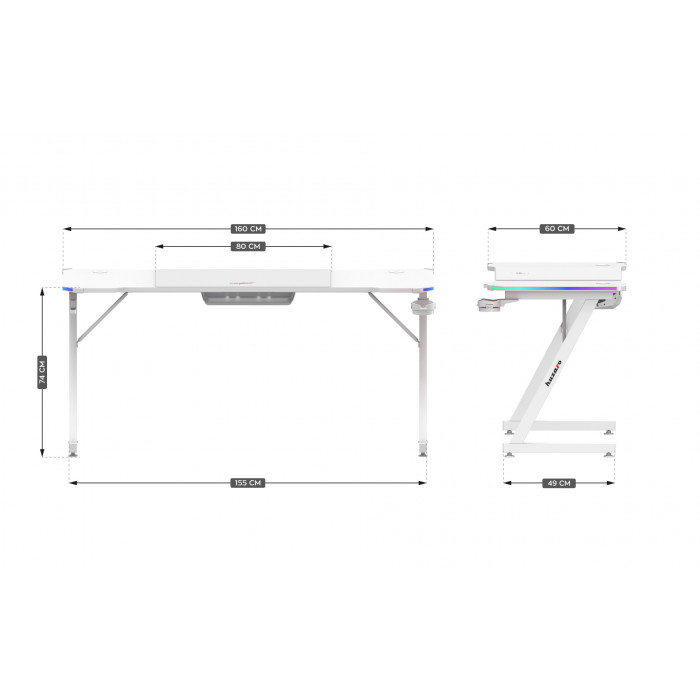 Dimensions of Hero 4.8 RGB LED desk