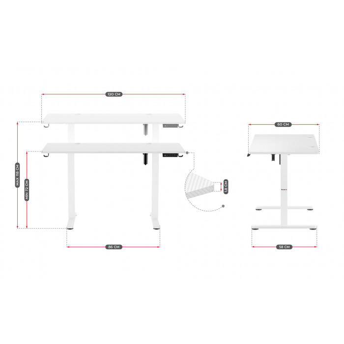 Dimensions of Huzaro Hero 8.2 electric desk