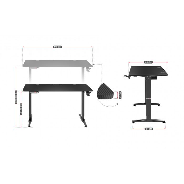 Dimensions of Huzaro Hero 8.5 electric desk