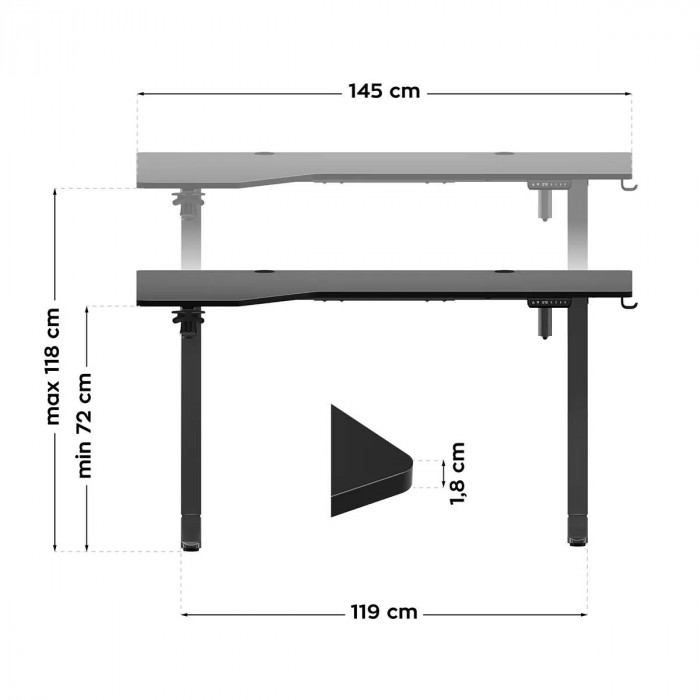 Dimensions of Huzaro Hero 9.1 electric desk