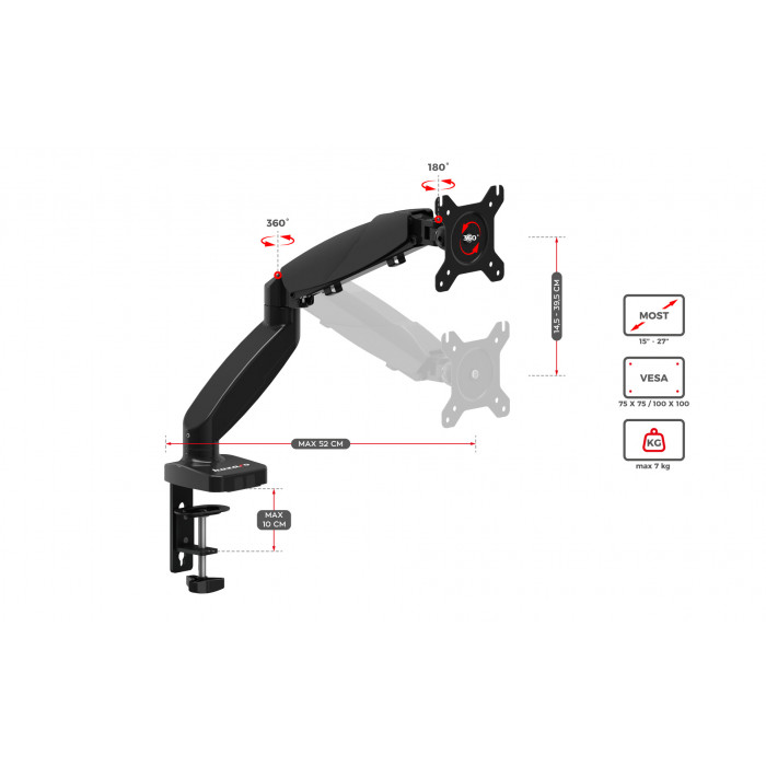 Dimensions of the Huzaro 1.2 monitor mount