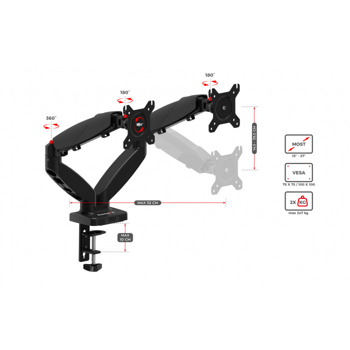 Dimensions of the Huzaro 2.2 monitor mount