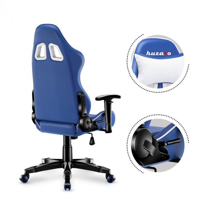 Back of Huzaro Ranger 6.0 Blue chair with neck cushion and backrest adjustment lever