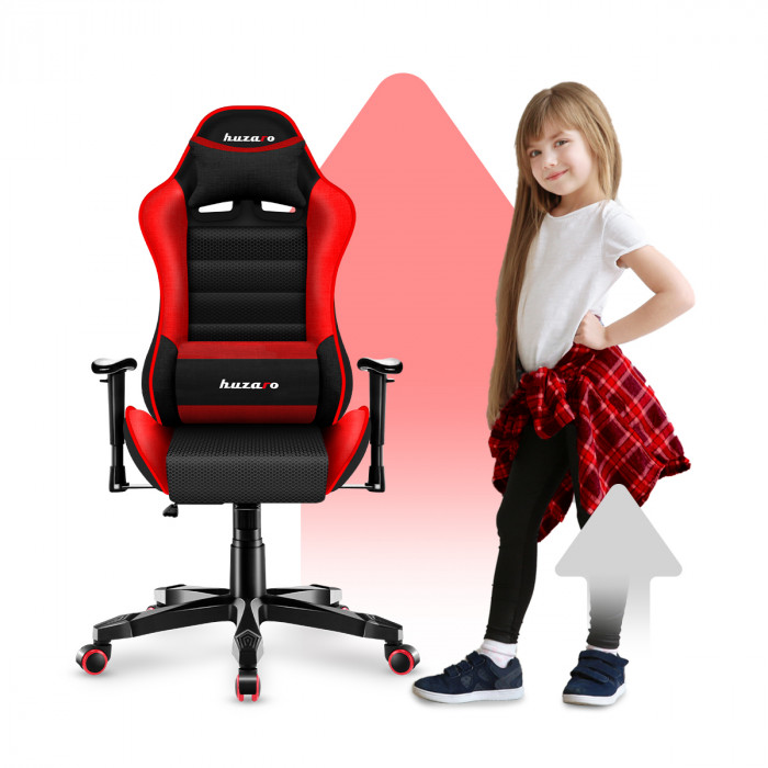 Front of the Huzaro Ranger 6.0 Red gaming chair with a girl