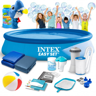 Round Inflatable Swimming Pool Above Ground Garden 366 x 76 cm 15in1 INTEX 28132 + bubble machine FREE.