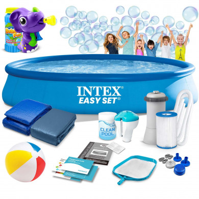 Round Inflatable Swimming Pool Above Ground Garden with pump 457 x 84 cm 15in1 INTEX 28158 + bubble machine FREE.