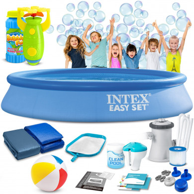 Round Inflatable Swimming Pool Above Ground Garden 305 x 61 cm 16in1 INTEX 28118 + bubble machine FREE.