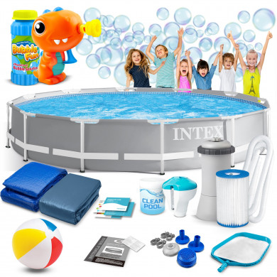 Round metal frame garden pool 366 x 76 cm 16in1 INTEX 26712 + bubble machine FREE